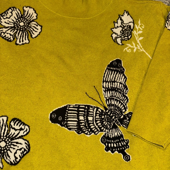 Maeve Yellow Sweater with Black and White Floral Butterfly Design - Picture 2 of 3